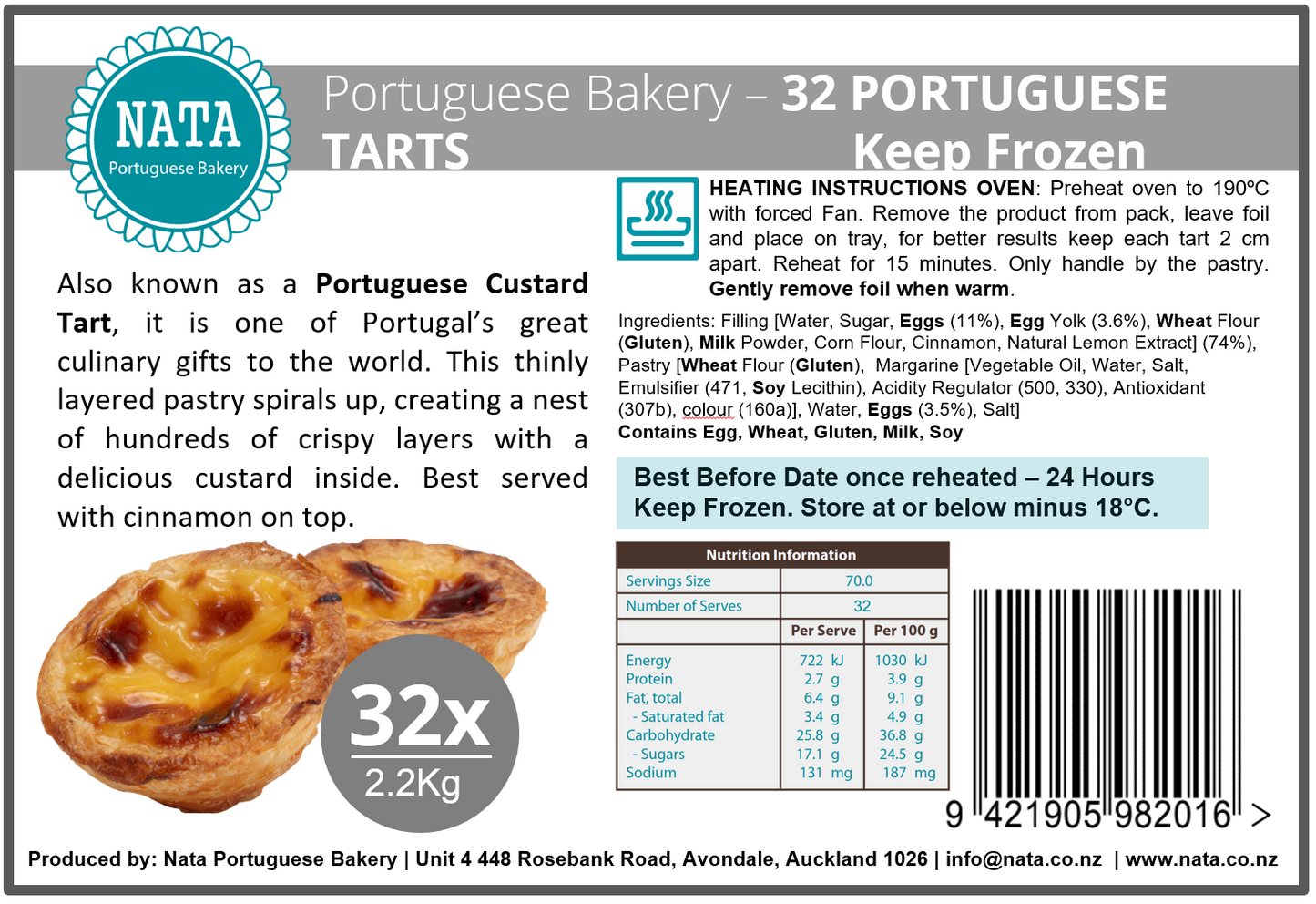 Portuguese Tarts Box Frozen